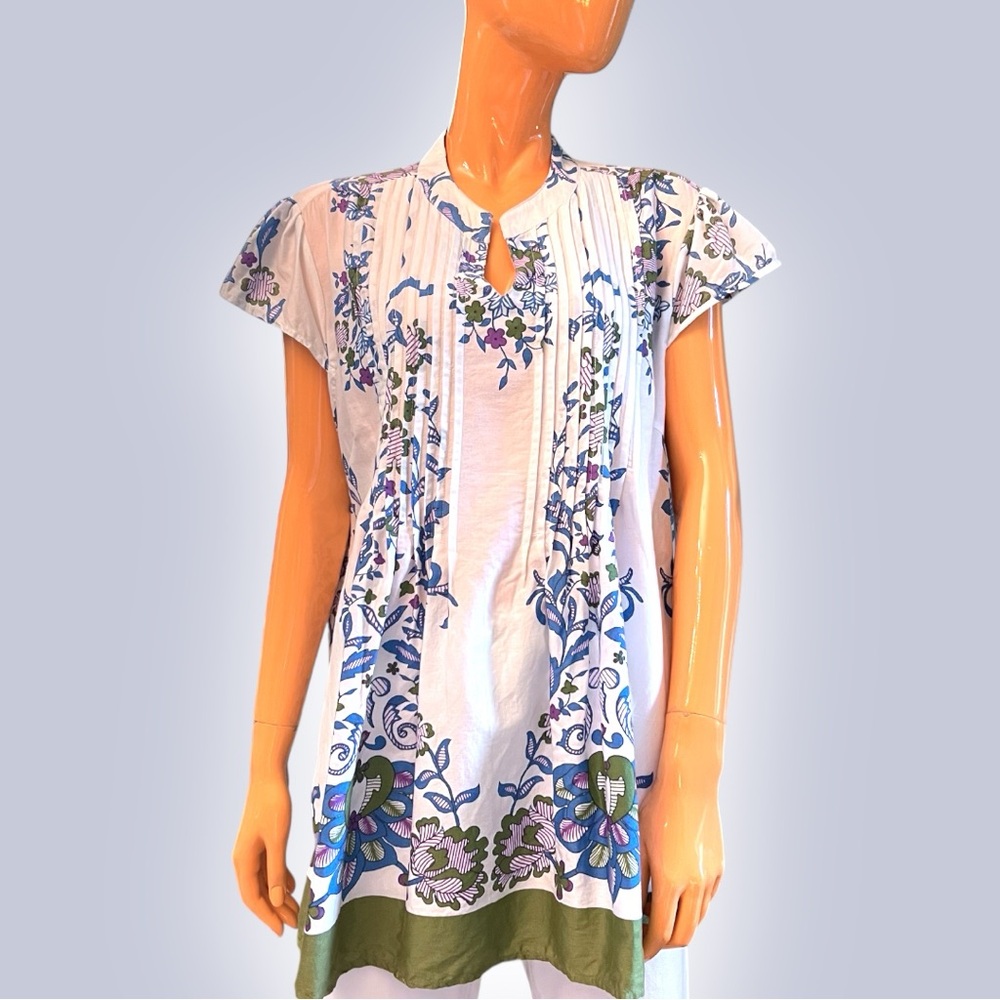 DRESS BARN Floral Print Cap Sleeve Cotton Smock Blouse